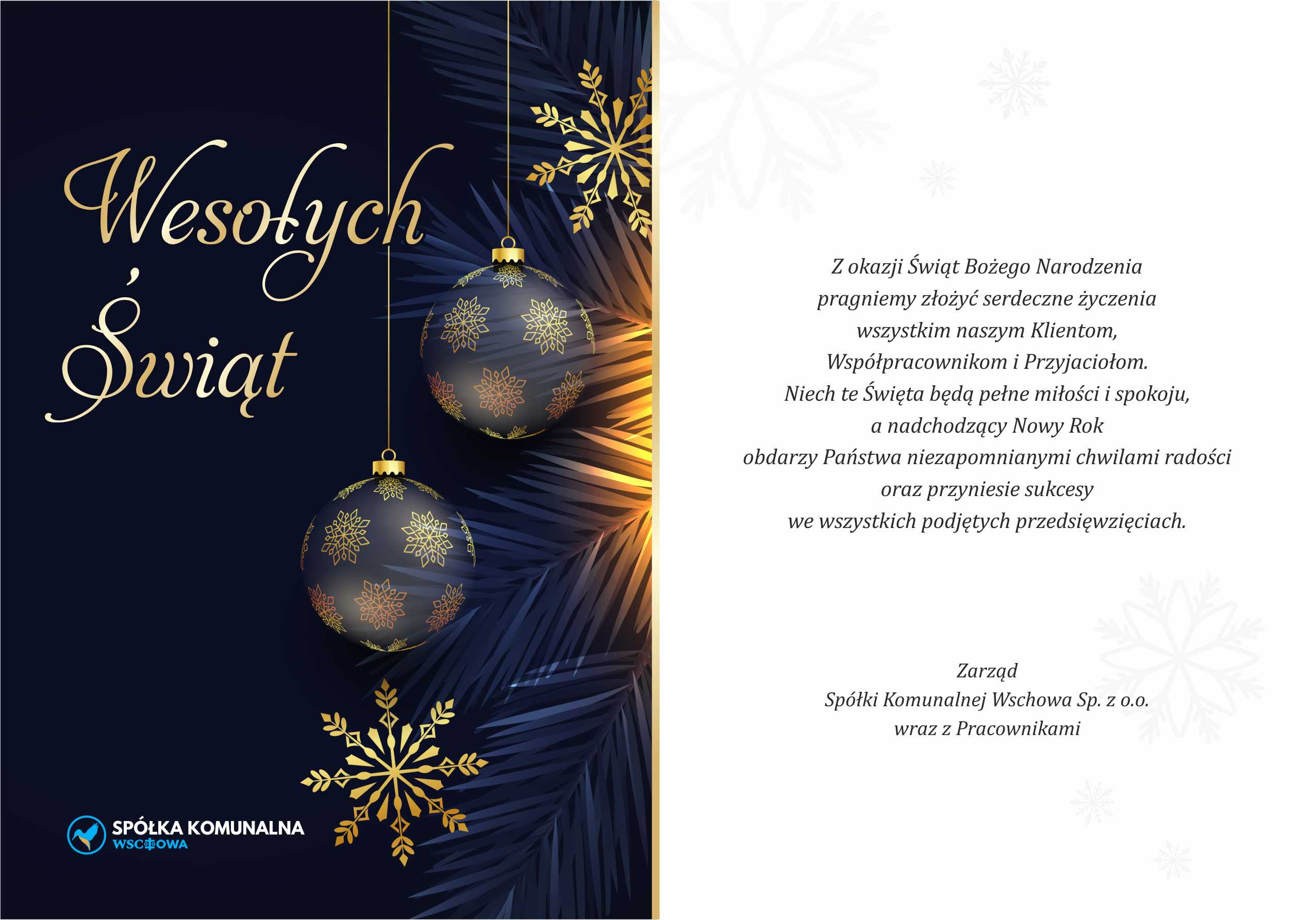 Szanowni Państwo, zbliżają się Święta Bożego Narodzenia oraz Nowy Rok 2024, a my pragniemy przekazać Wam najserdeczniejsze życzenia. Niech ten wyjątkowy czas napełni Was radością, spokojem i ciepłem rodzinnych chwil. Życzymy, aby Święta Bożego Narodzenia były pełne miłości, zrozumienia i wspólnego szczęścia, a Nowy Rok 2024 przyniósł wiele sukcesów, spełnienia osobistych i zawodowych marzeń oraz nowych, inspirujących możliwości. Chcielibyśmy również wyrazić ogromną wdzięczność za Waszą codzienną pracę, zaangażowanie i poświęcenie dla naszej lokalnej społeczności. Dziękujemy za Wasz trud oraz zaangażowanie w realizację wspólnych celów. Z pozdrowieniami Krzysztof Kołodziejczyk Paula Krukierek Bartłomiej Wilk